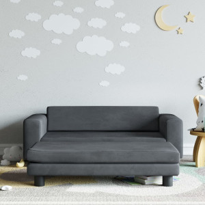 Sofá para niños y reposapiés terciopelo gris oscuro 100x50x30cm D