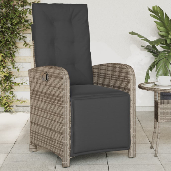 Sillón reclinable de jardín con reposapiés ratán sintético gris D