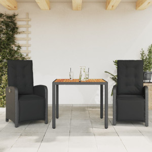 Mesita y sillas con cojines 3 piezas ratán sintético negro D