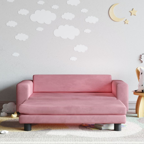 Sofá infantil com apoio para pés em veludo rosa 100x50x30 cm D
