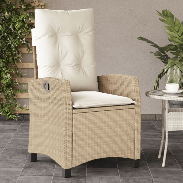 Silla de jardín reclinable con cojines ratán sintético beige D