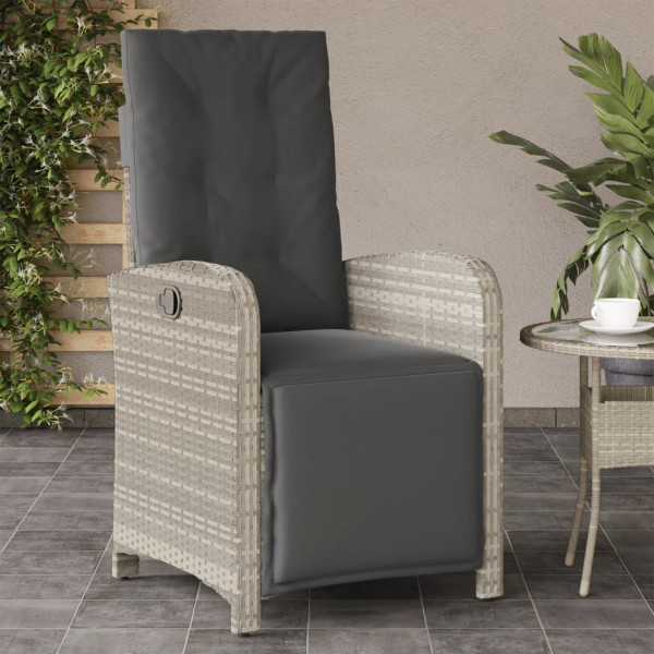 Sillón reclinable de jardín con reposapiés ratán PE gris claro D