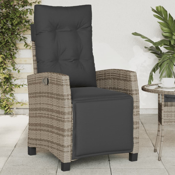 Sillón reclinable de jardín con reposapiés ratán sintético gris D