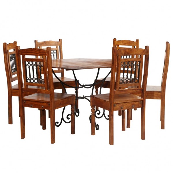 Conjunto de comedor 7 piezas madera acacia acabado sheesham D