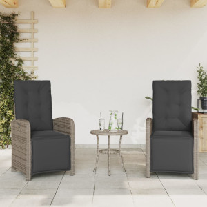 Sillones reclinables jardín con reposapiés 2 uds ratán PE gris D