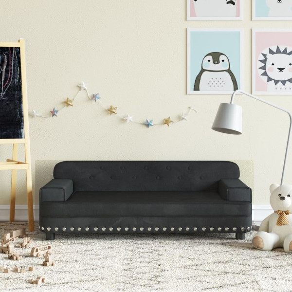 Sofá para niños de terciopelo negro 90x53x30 cm D