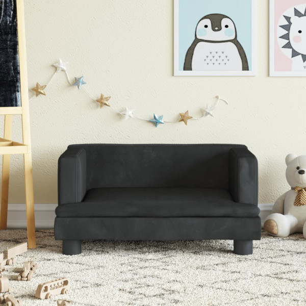Sofá para niños de terciopelo negro 60x40x30 cm D