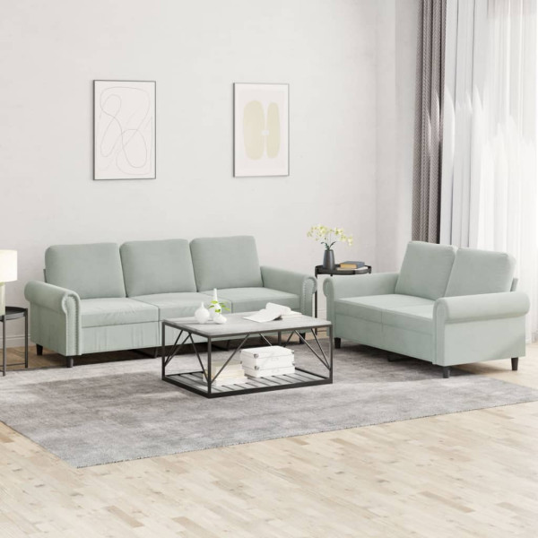 Conjunto de sofás com almofadas 2 peças veludo cinza claro D