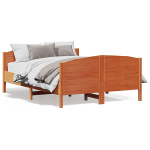 Estructura cama con cabecero madera pino marrón cera 120x190 cm D