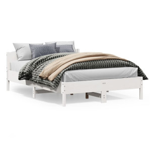 Estructura de cama con cabecero madera de pino blanco 150x200cm D
