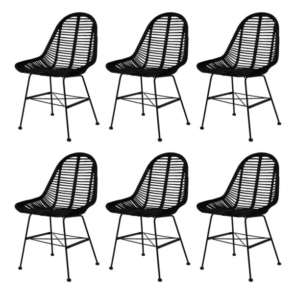 Cadeiras de jantar 6 unidades ratão natural preto D