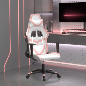 Cadeira de jogos de couro sintético branco e rosa D