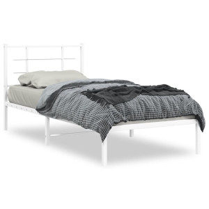 Estructura de cama de metal con cabecero blanco 90x190 cm D