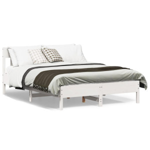 Estructura de cama con cabecero madera de pino blanco 150x200cm D