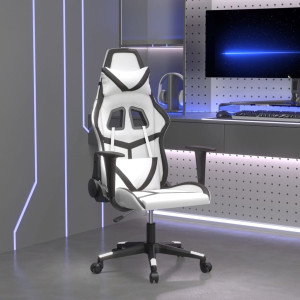 Cadeira de jogos de couro sintético preto e branco D