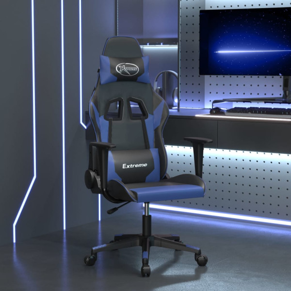 Silla gaming de masaje cuero sintético negro y azul D