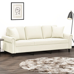 Sofá de 3 plazas con cojines terciopelo color crema 180 cm D