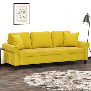 Sofá de 3 lugares com almofadas de veludo amarelo 180 cm D