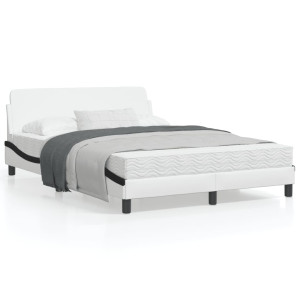 Estructura cama cabecero cuero sintético blanco negro 120x200cm D