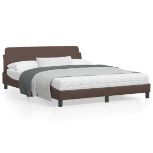 Estructura de cama cabecero cuero sintético marrón 160x200 cm D