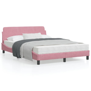 Estructura de cama con cabecero de terciopelo rosa 140x200 cm D