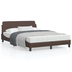 Estructura de cama cabecero cuero sintético marrón 120x200 cm D