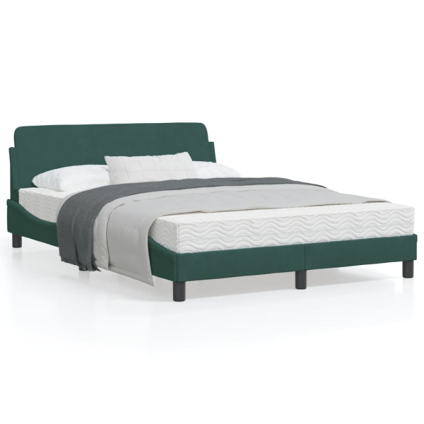 Estrutura da cama com cabeceira de veludo verde escuro 140x200 cm D