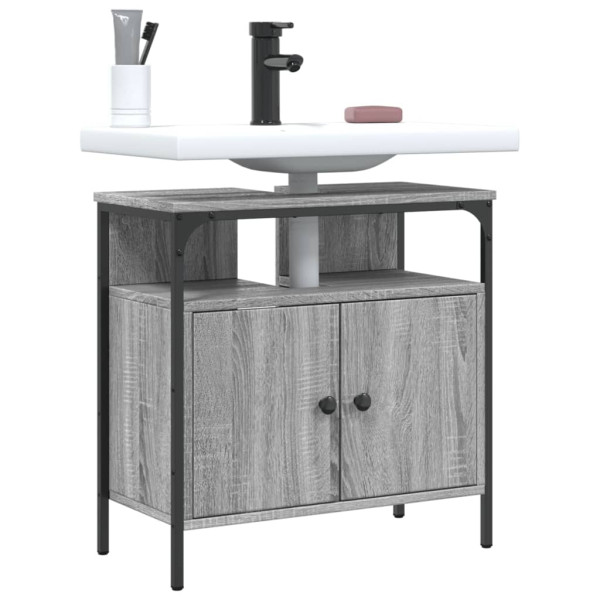 Armario lavabo baño madera ingeniería gris Sonoma 60x30x60 cm D