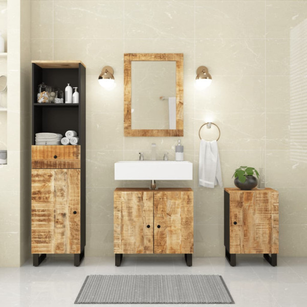 Conjunto de muebles de baño 4 piezas madera maciza de mango D