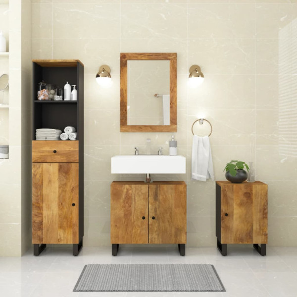 Conjunto de muebles de baño 4 piezas madera maciza de mango D