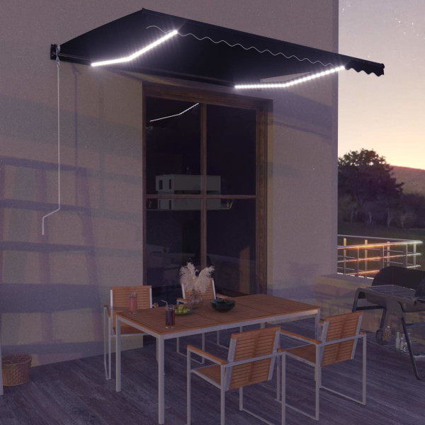 Toldo retráctil manual con LED gris antracita 400x300 cm D