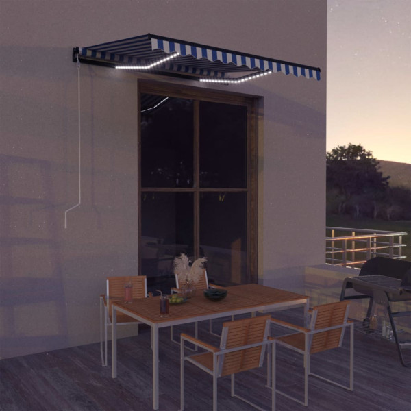 Toldo com LED e sensor de vento azul e branco 300x250 cm D