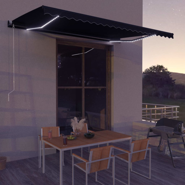 Toldo retrátil manual com LED cinza-antracita 500x300 cm D