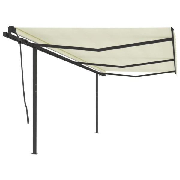 Toldo retráctil manual con postes crema 6x3.5 m D