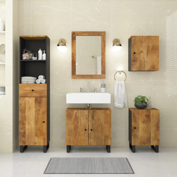 Conjunto de muebles de baño 5 piezas madera maciza de mango D