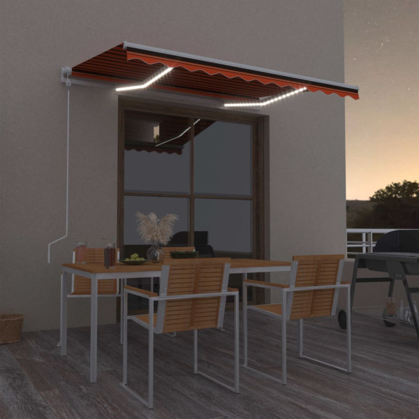 Toldo automático LED sensor de viento naranja marrón 300x250 cm D