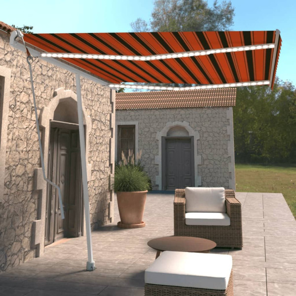 Toldo automático LED sensor de vento laranja marrom 300x250 cm D