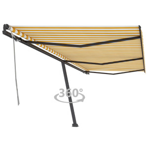 Toldo de pie retráctil manual amarillo y blanco 600x350 cm D