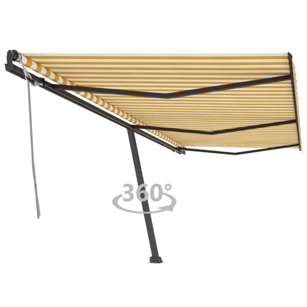 Toldo de pé retrátil manual amarelo e branco 600x350 cm D