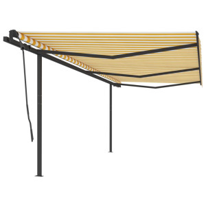 Toldo retráctil manual con postes amarillo y blanco 6x3.5 m D