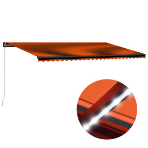 Toldo manual retráctil con luz LED naranja y marrón 600x300 cm D