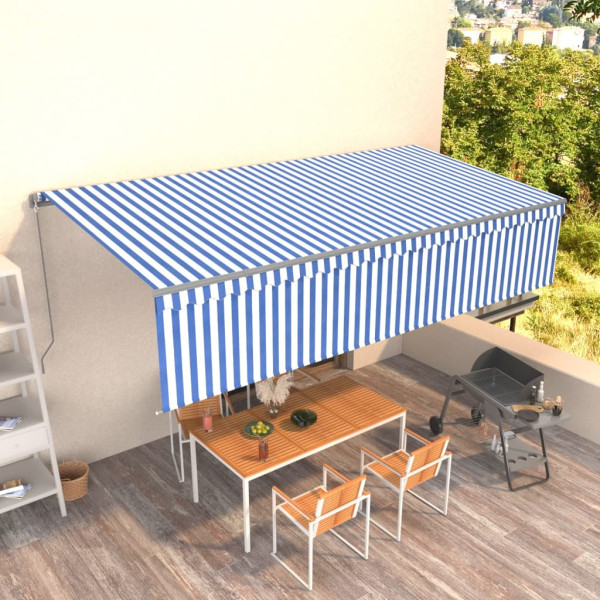 Toldo retráctil manual con persiana azul y blanco 6x3 m D