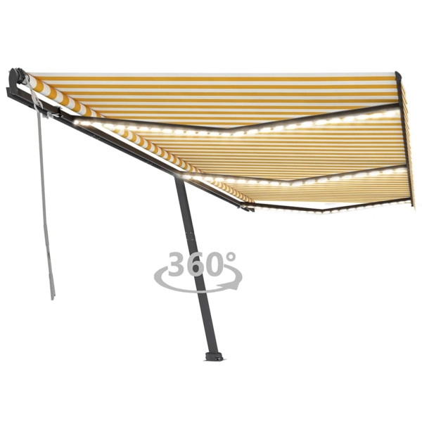 Toldo manual retráctil con luz LED amarillo y blanco 600x350 cm D