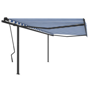 Toldo manual retráctil con postes azul y blanco 4.5x3.5 m D