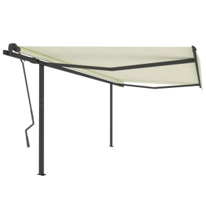 Toldo retráctil manual con postes crema 4x3.5 m D