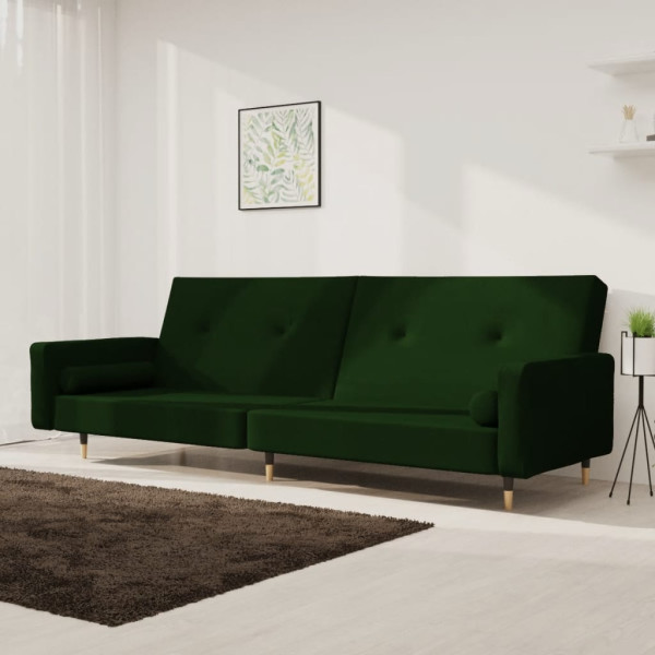 Sofá cama de 2 plazas con dos almohadas terciopelo verde oscuro D