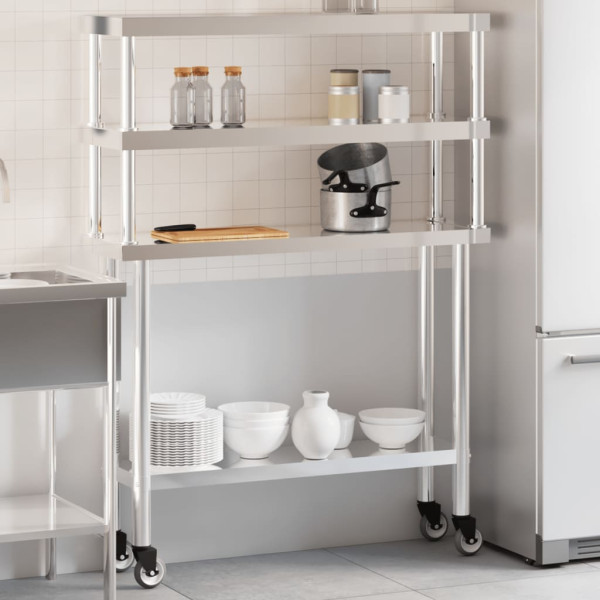 Mesa de trabajo para cocina con estante acero inox 110x30x150cm D