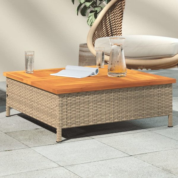 Mesa de jardim de ratan e madeira de acacia bege 70x70x25 cm D