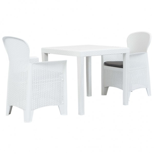 Mesa y sillas de jardín 3 piezas plástico blanco aspecto ratán D