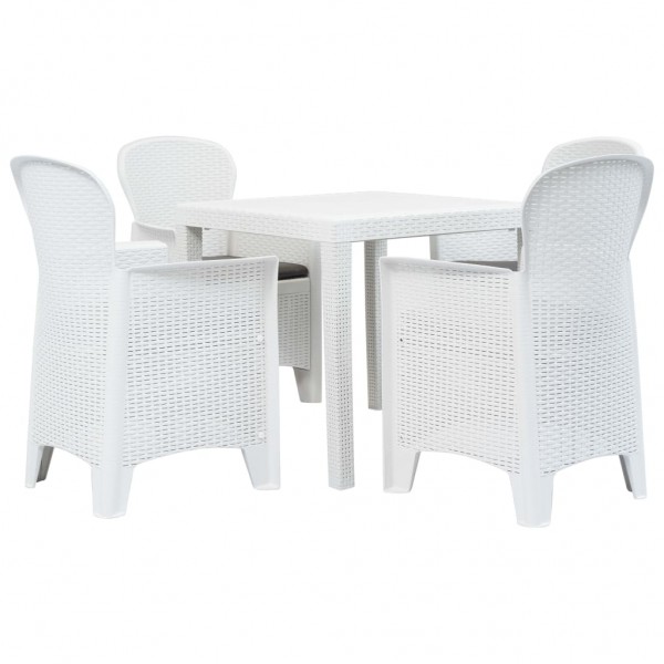 Mesa y sillas de jardín 5 piezas plástico blanco aspecto ratán D